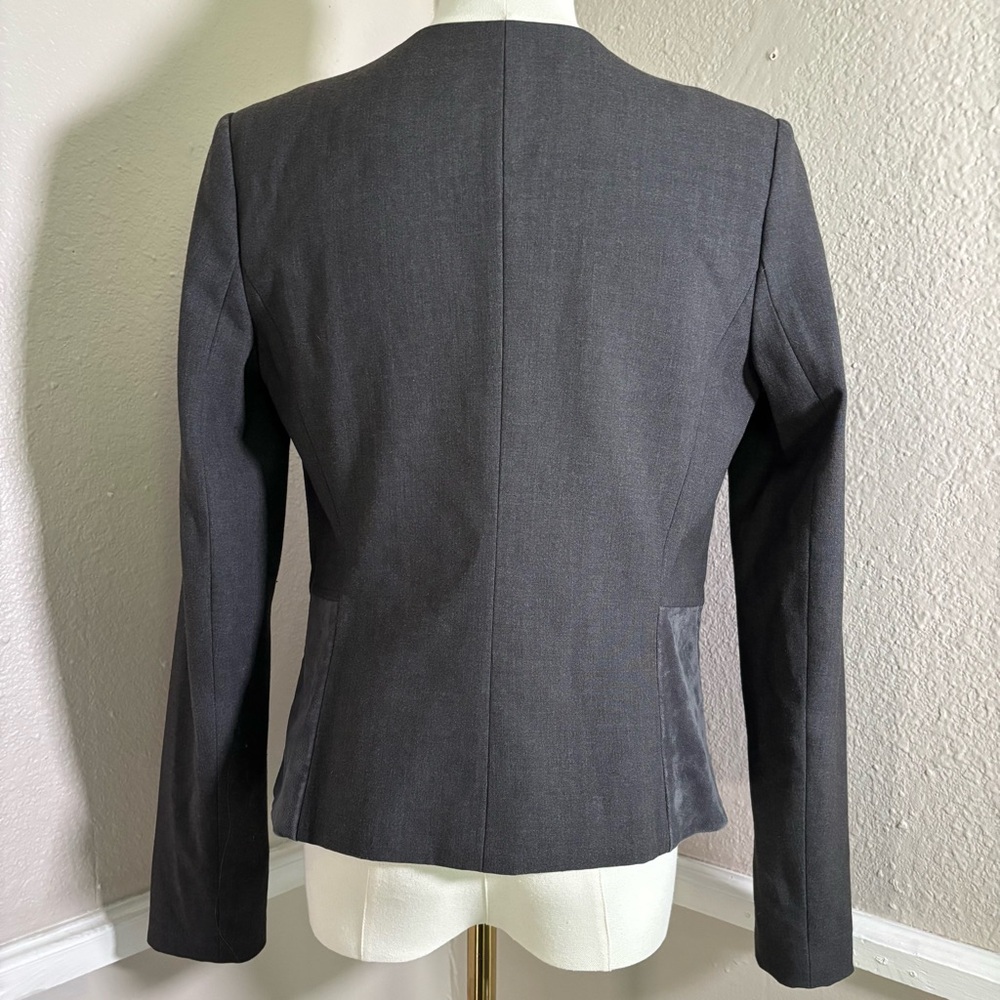 Gray Fitted V Neck Suede Suit Jacket Blazer Size 2 - Picture 3 of 8